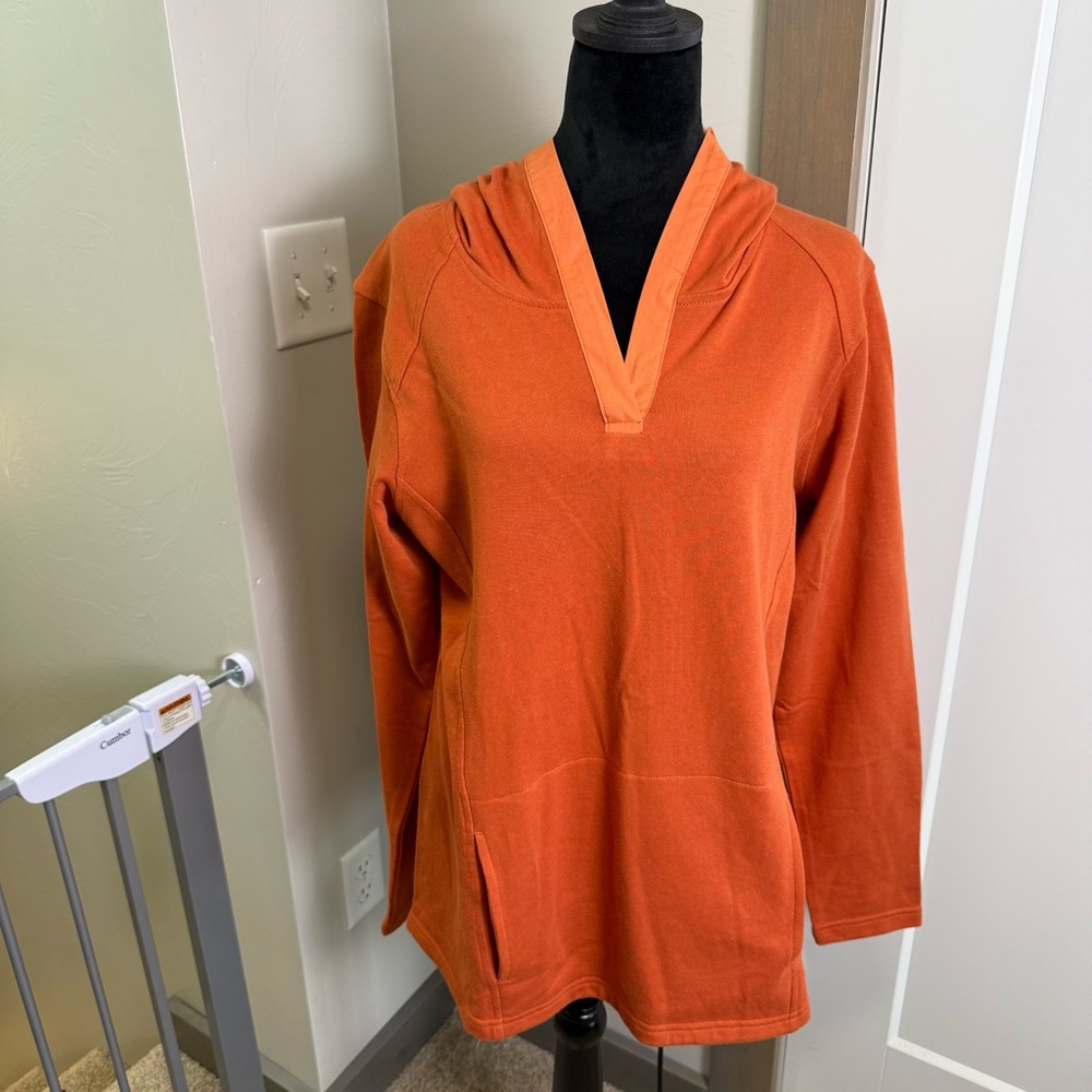Noble Outfitters Burnt Orange Rust V-Neck Hoodie Sweatshirt Long Tunic Cotton L